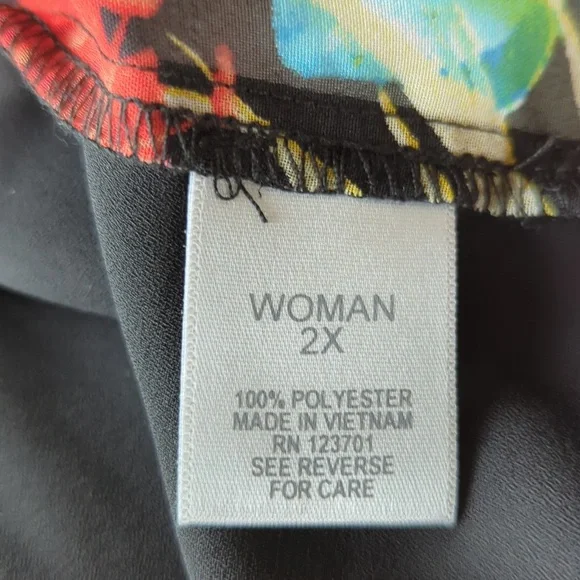 Roz & Ali Floral Sheer Button Down Tropical Blouse Woman 2X Black Blue - Picture 3 of 16